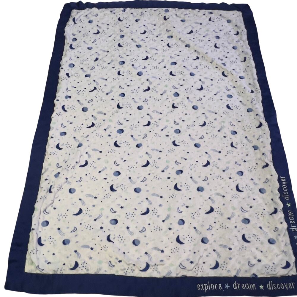 Just Born Explore Dream Discover Baby Blanket Moon Stars Planets 28" x 38"